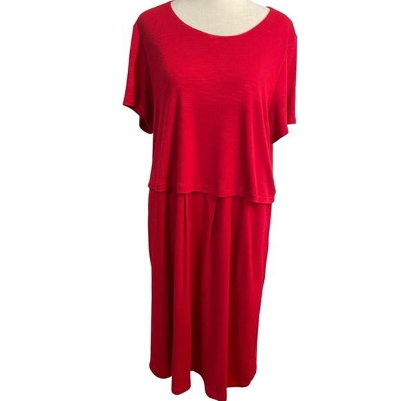 J Jill Sangria Red Slub Knit Layered Dress Size L Buttons Back Pockets Stretch - Picture 5 of 14